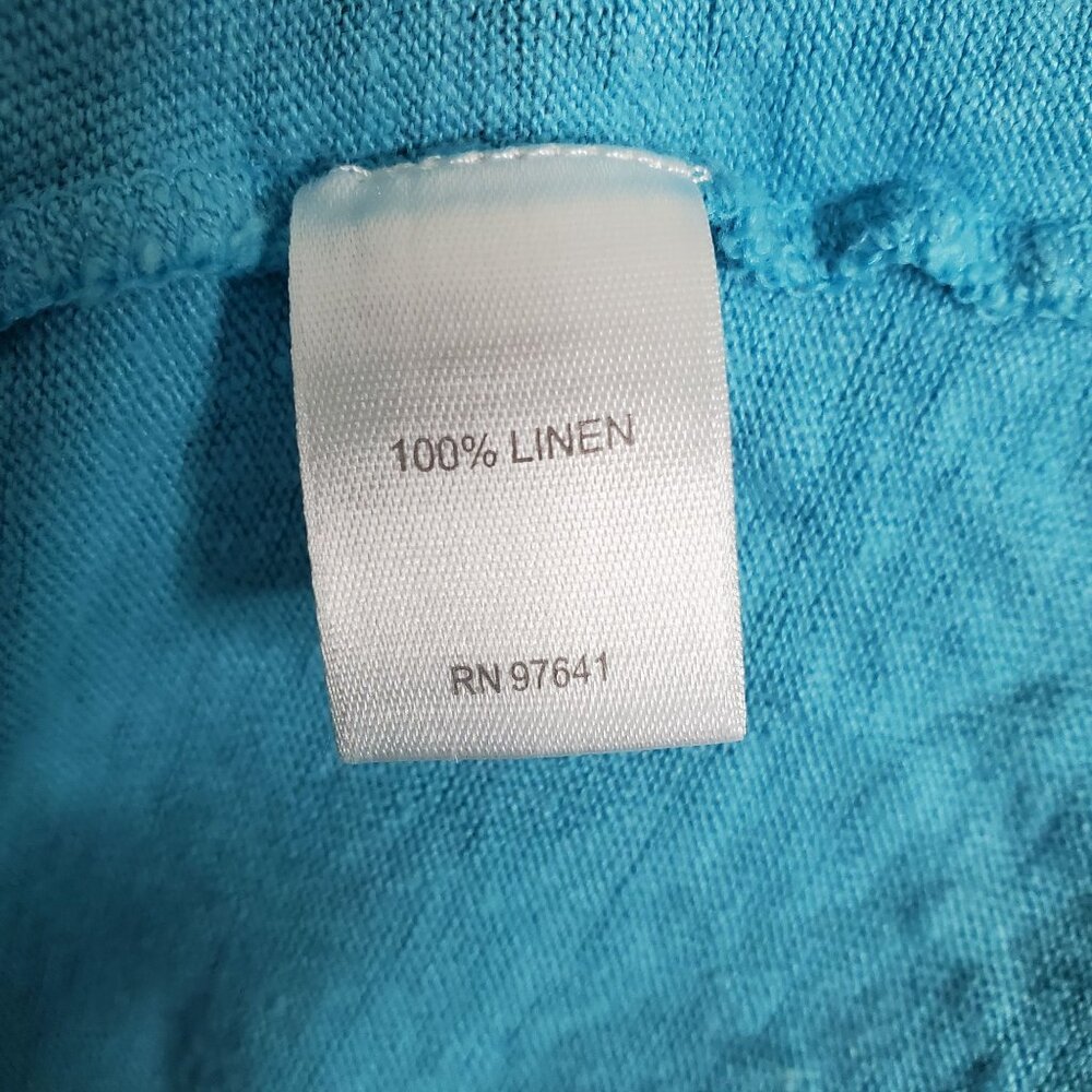 J Jill Love Linen Size XL Cardigan Open Front 100% Linen Shirred Back Turquoise - Picture 5 of 10